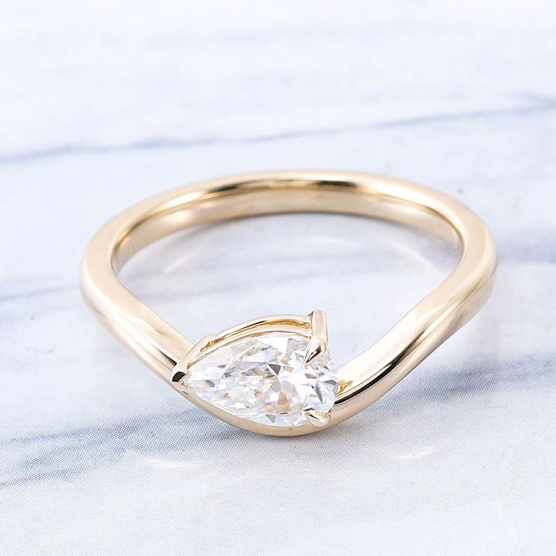 Curved Band 14k Solid Gold 1ct Pear Cut Moissanite Ring Engagement Ring Perfect For Gift 1