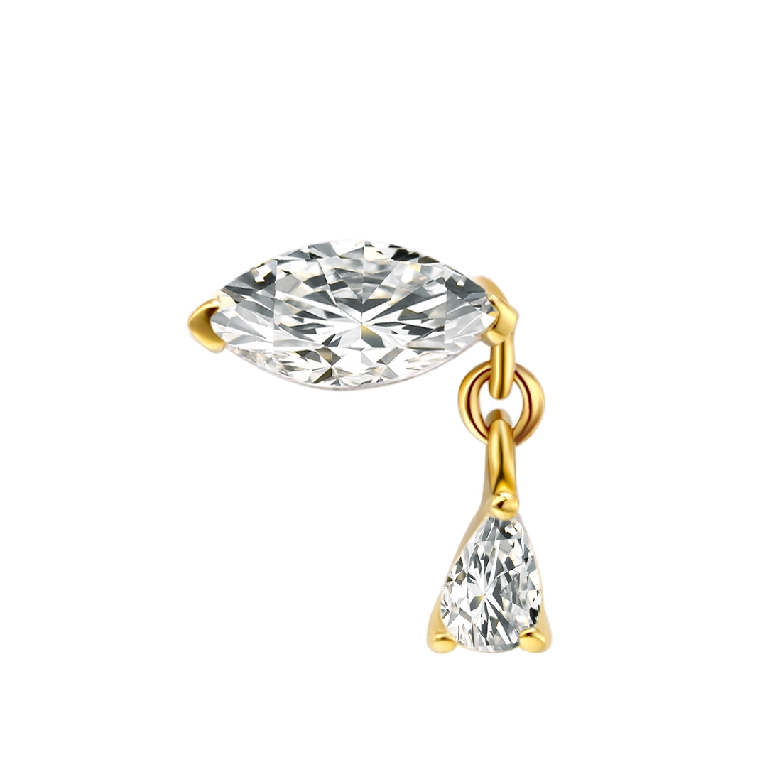 Eternal Metal 14k Solid Gold Single Marquise Threadless Top Tragus Daith Push In Piercing Body Jewelry 1