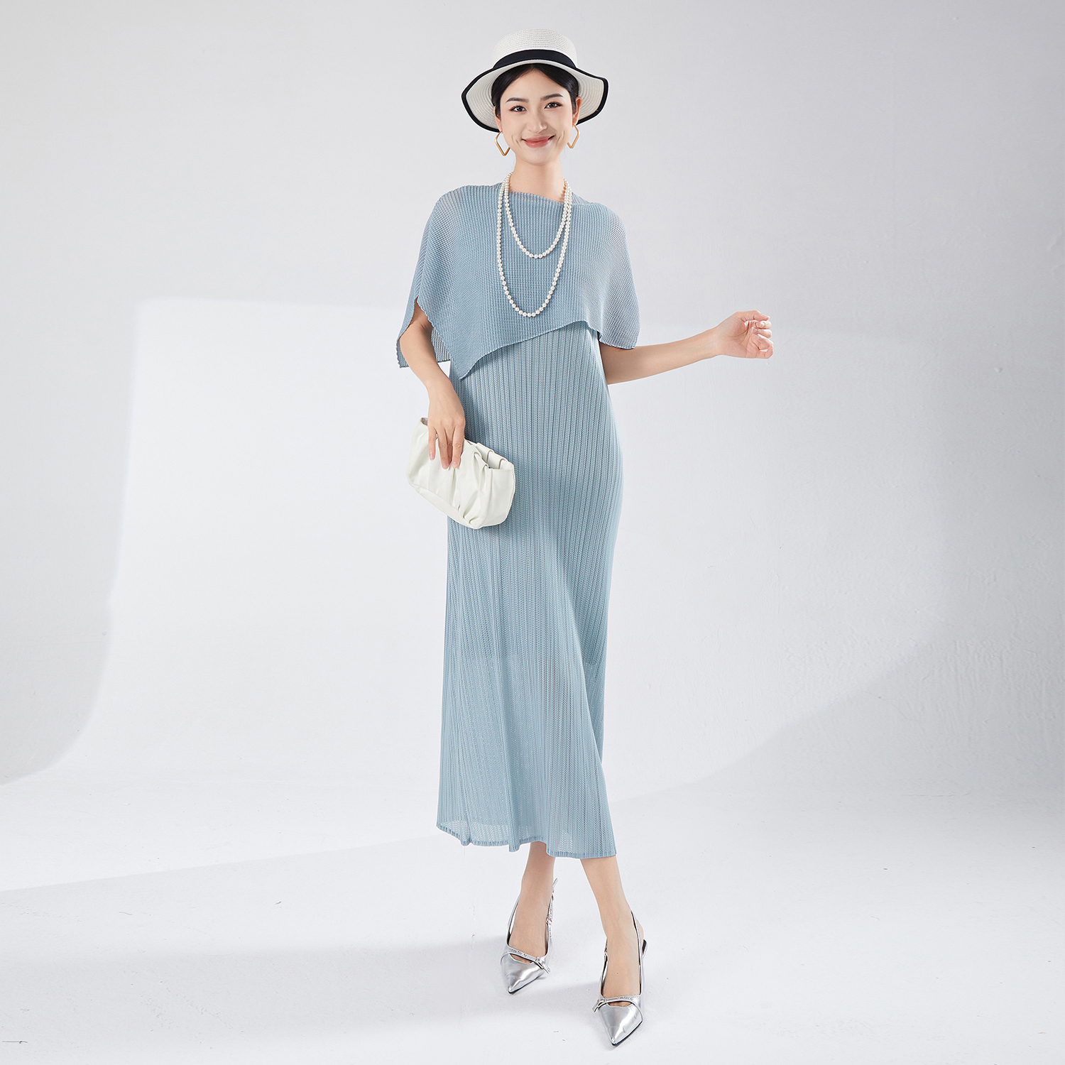 Miyake Damen Sommer 2024 Neues lässiges Midi-Plissee-Kleid – Wärmefunktion, zweiteiliges Set mit Schaloberteil <000000> Ärmelloses Kleid | OEM/ODM verfügbar 14