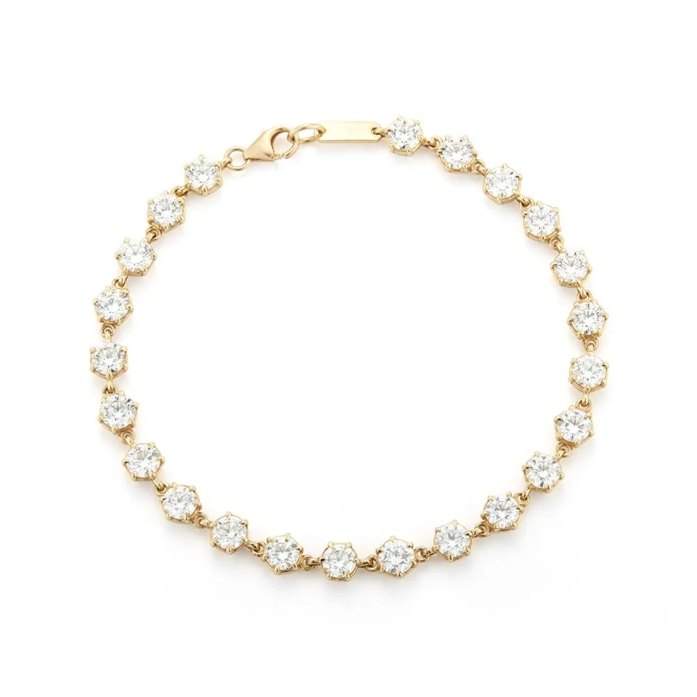 Schöne 0,5ct 5 mm weiße Def Farbe rund Moissanit Diamond Charme Armband in 10k Massives Gelbgold als Geschenk 1