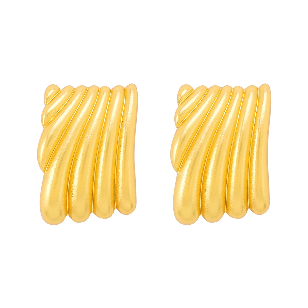 New Arrival Fashion Jewelry Vintage Gold Plated Wave Line Earring Square Texture Metal Gold Plated Stud Earrings For Woman 1