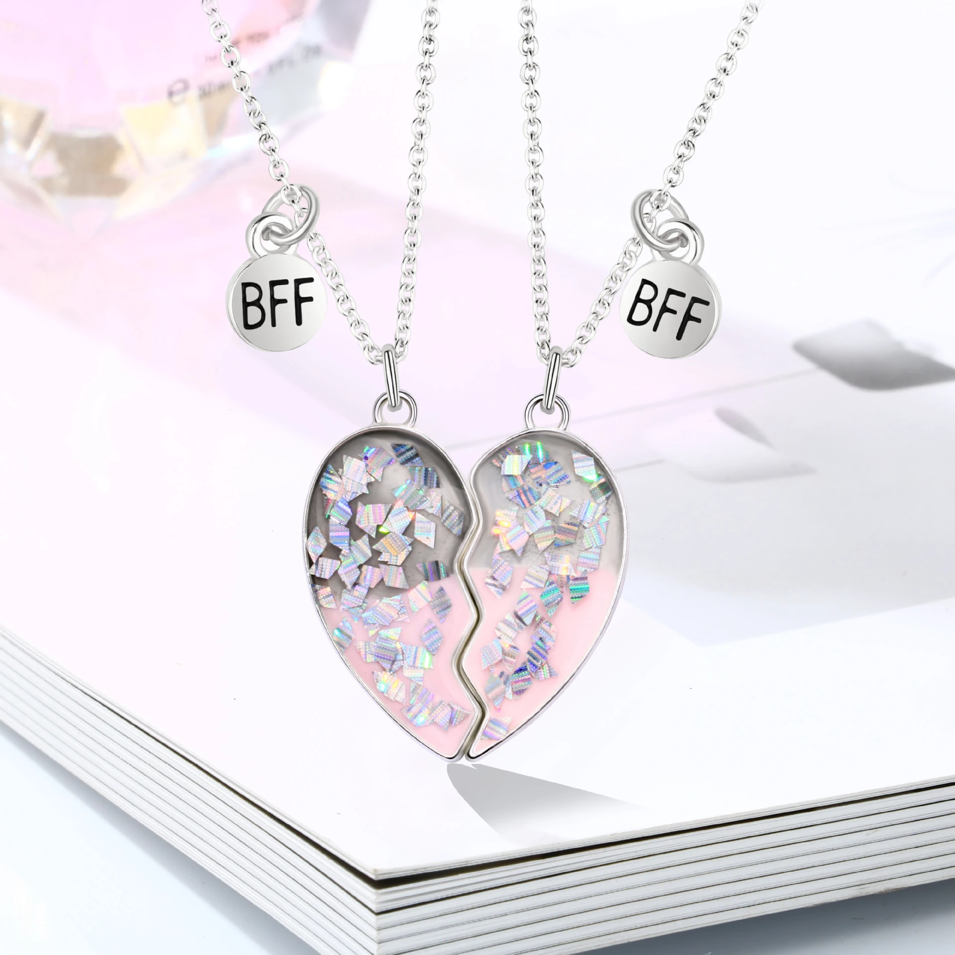 Ins Magnetic Suction Sequin Love Oil Drop Sequin Necklace Best Friend Couple Good Friend 2/3 Person Splicing Set Jewelry 1