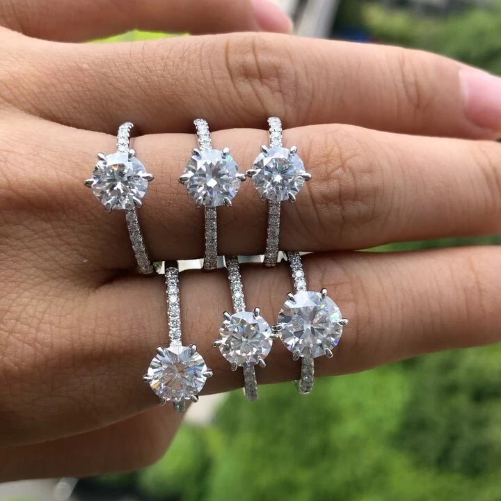 Six Claws Engagement White Gold Silver Ring Moissanite Def 1ct 1.5ct 2ct Gold Plated Sterling Silver Ring Wholesale Price 1