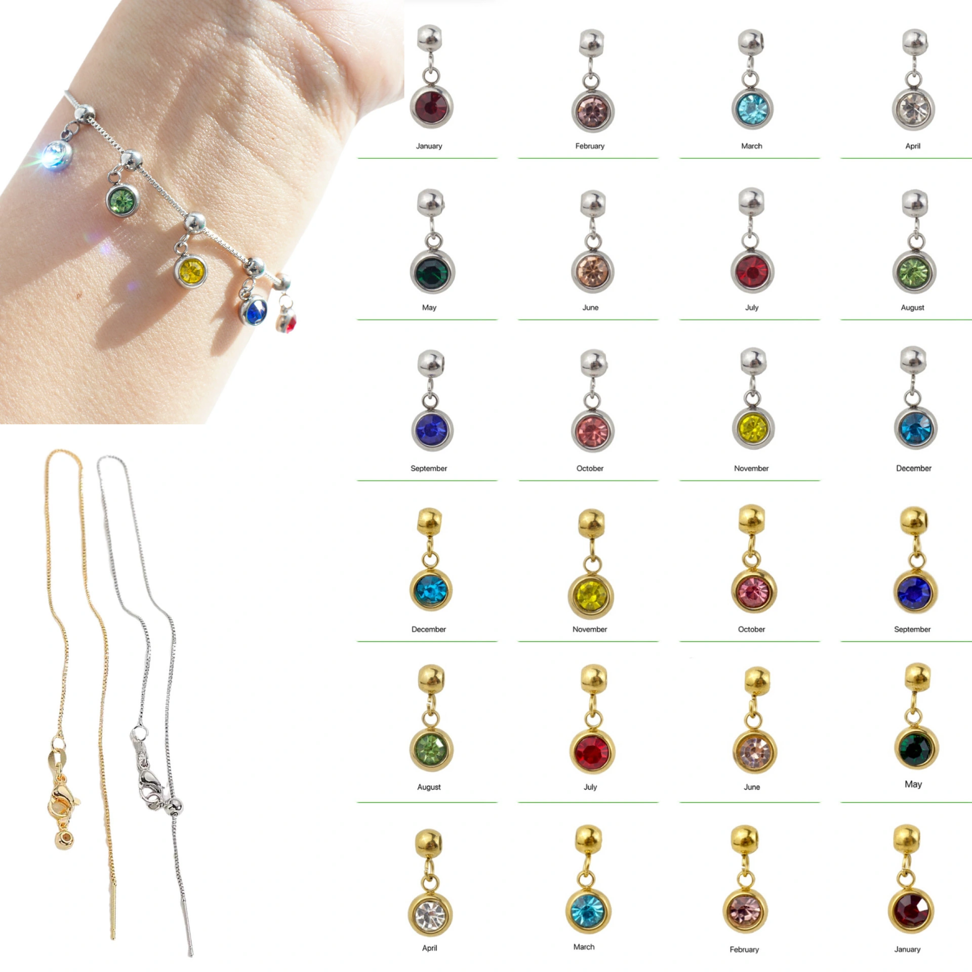 New Stainless Steel December Birthstone Pendant Necklace Bracelet Universal Chain Diy Simple Mother's Day Gift 1