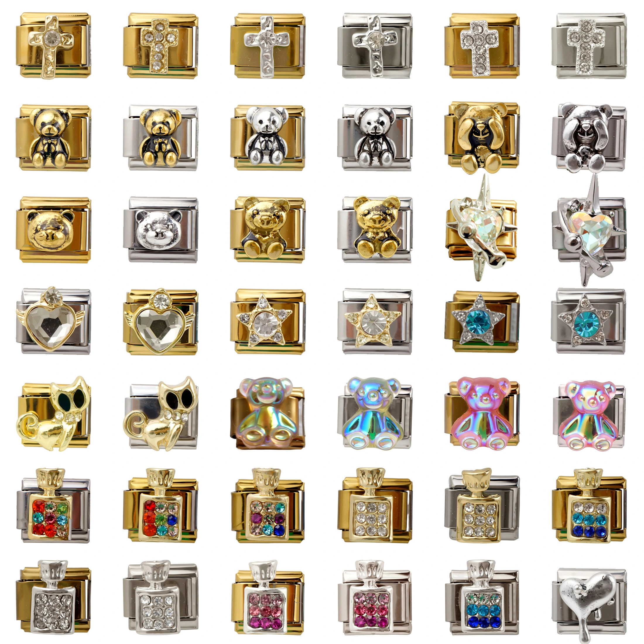 2025 Fashion Diy 304 Stainless Steel Italian Charm Bangles Style Bracelet Perfume Cross Bear Series Bracelet 9mm * 10mm Module 1