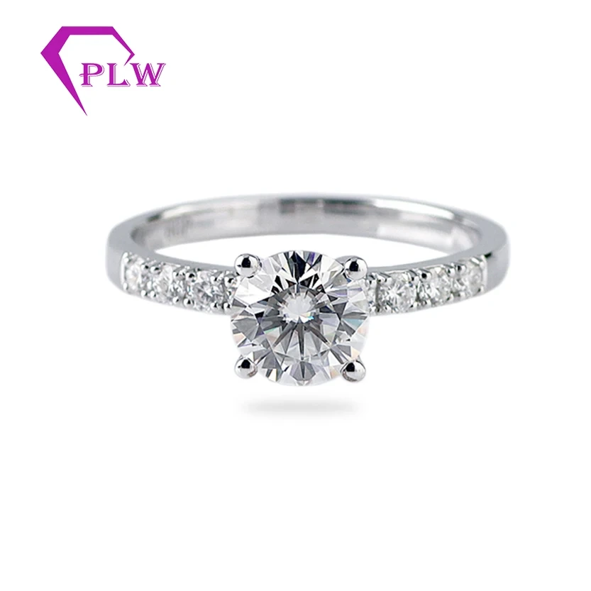 4 puntas de diseño simple moissanite 1ct anillo de compromiso de oro blanco 1