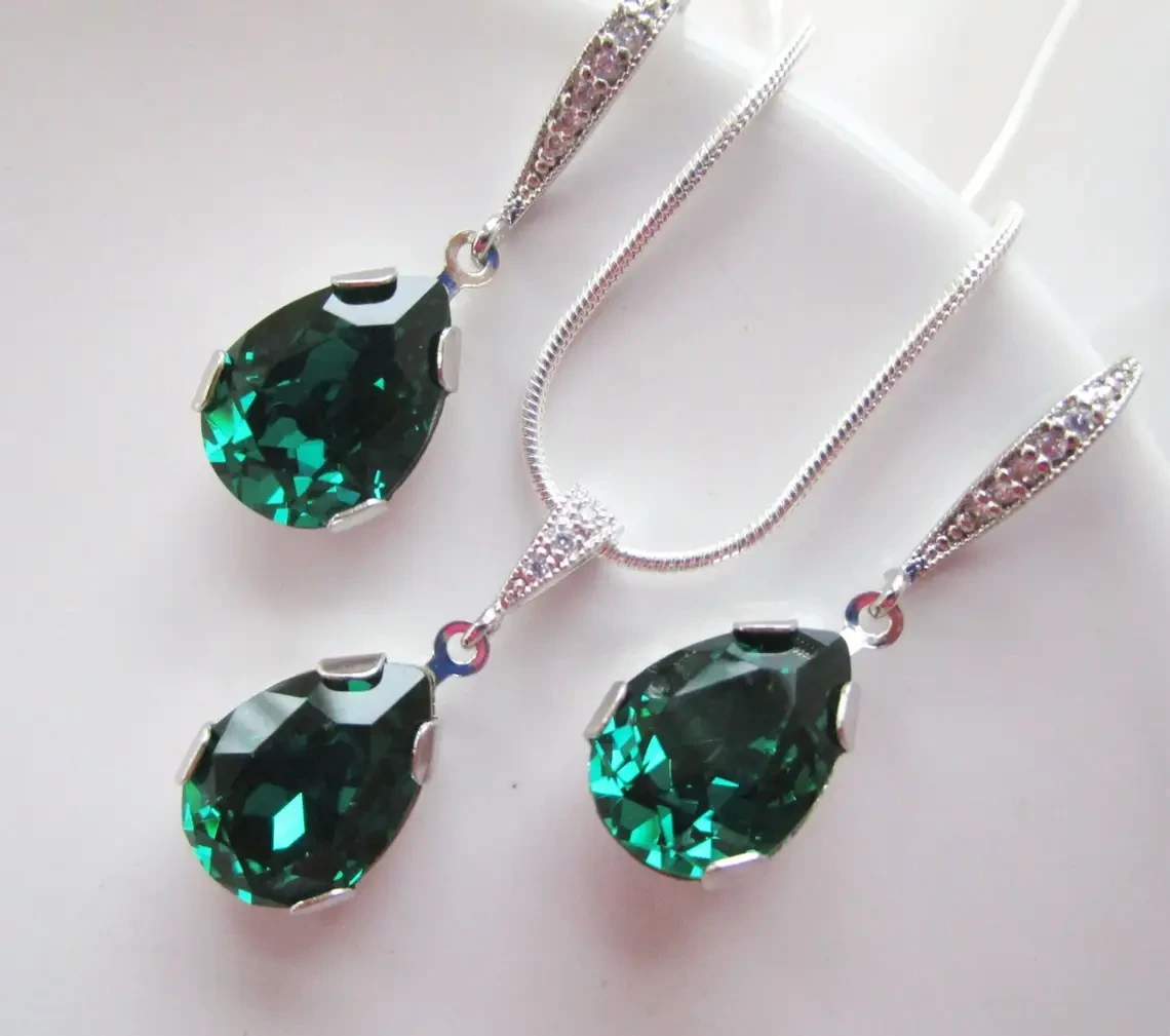 Wedding Party Women Lab Grown Emerald Jewellery Set Tiara Pear Emerald Crown Jewelry Set Girls 1