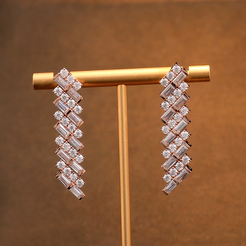 14k Charm Women Drop Earrings Wedding Jewelry Luxury Rose Gold Baguette Round Moissanite Diamond Vvs1 Dangle Earrings 1