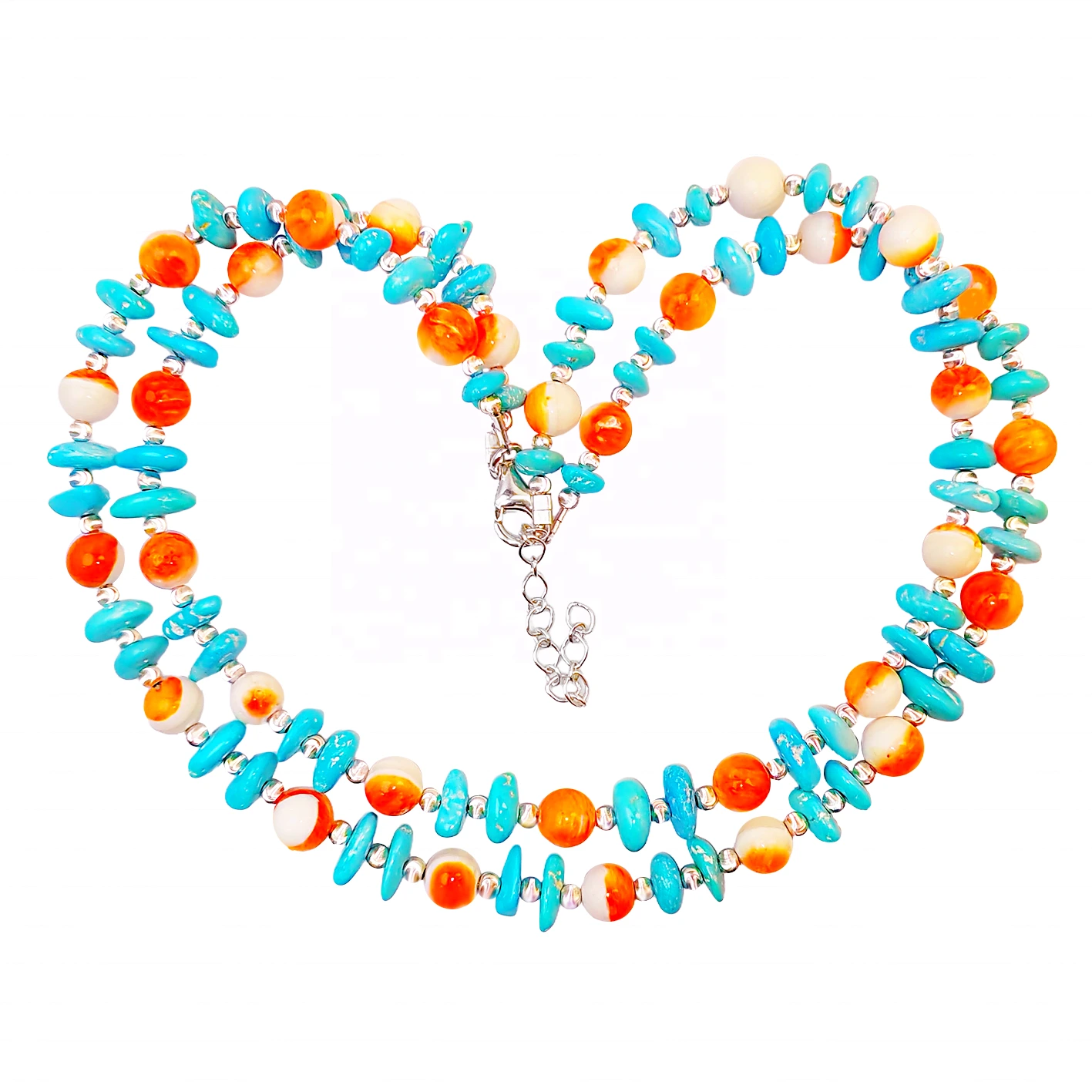 S925 Silver Weaves Sterling Treatment Turquoise And Orange Spiny Oyster Beads The Double Layer Design Like A Lively Poem 1
