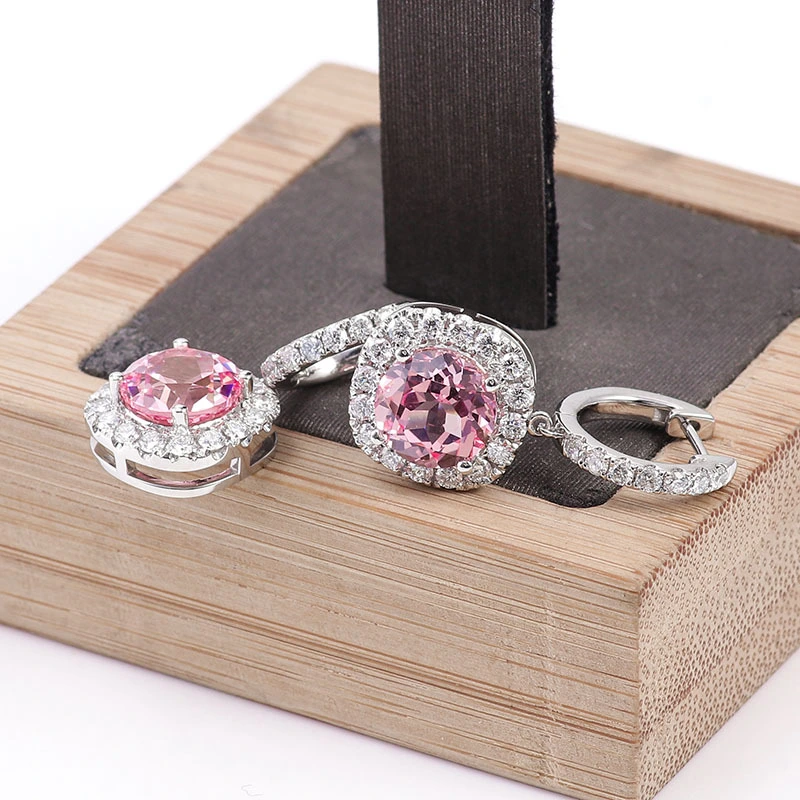 Custom Gemstones White Solid Real 18k 14k 10k Gold Diamond Earrings Round Brilliant Cut Earrings Pink Diamond Earring 1