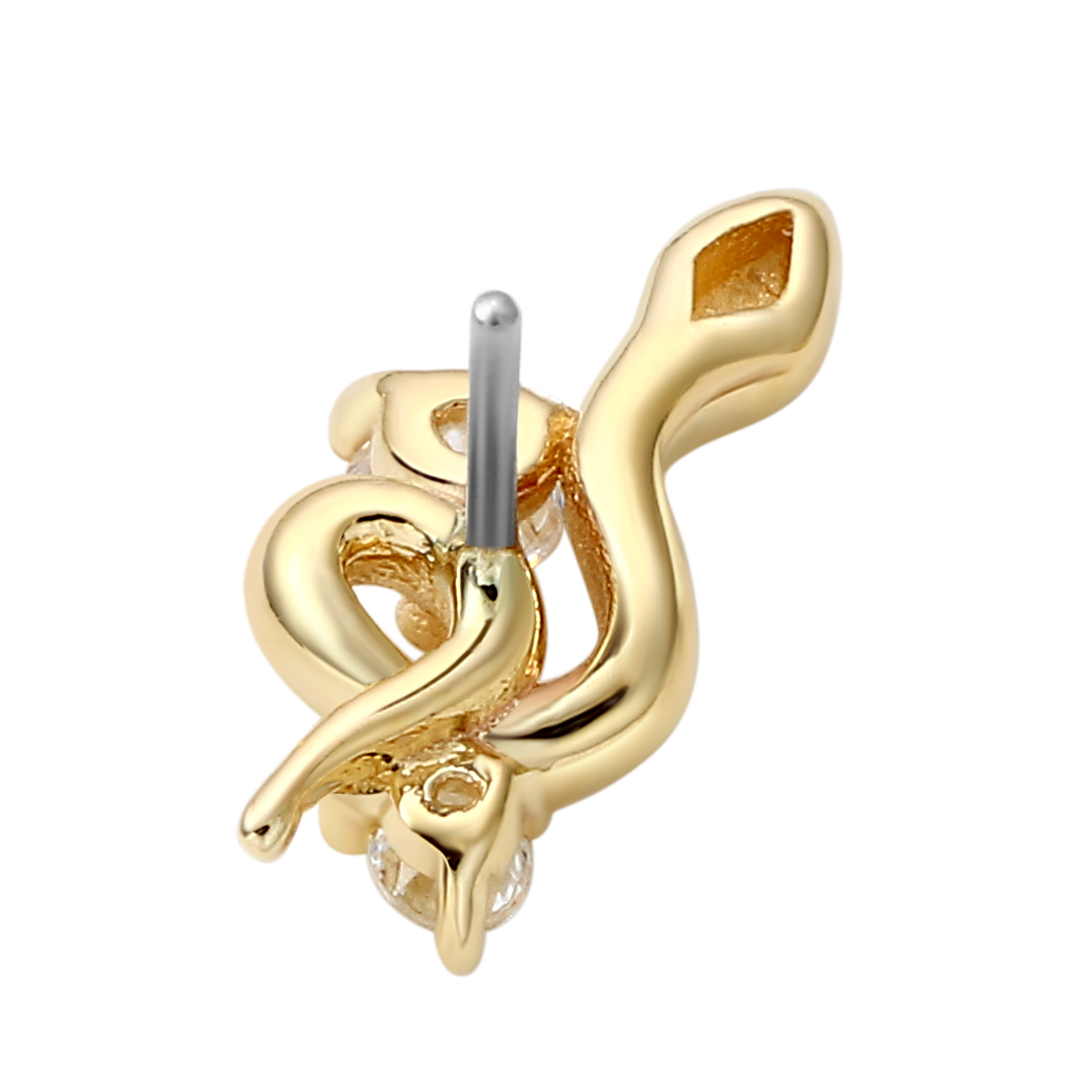 Eternal Metal 14k Solid Yellow Gold Snake Shaped Cz Ear<000000>nose Piercing Lip<000000>belly Jewelry Threadless Push In Ends Tops 7