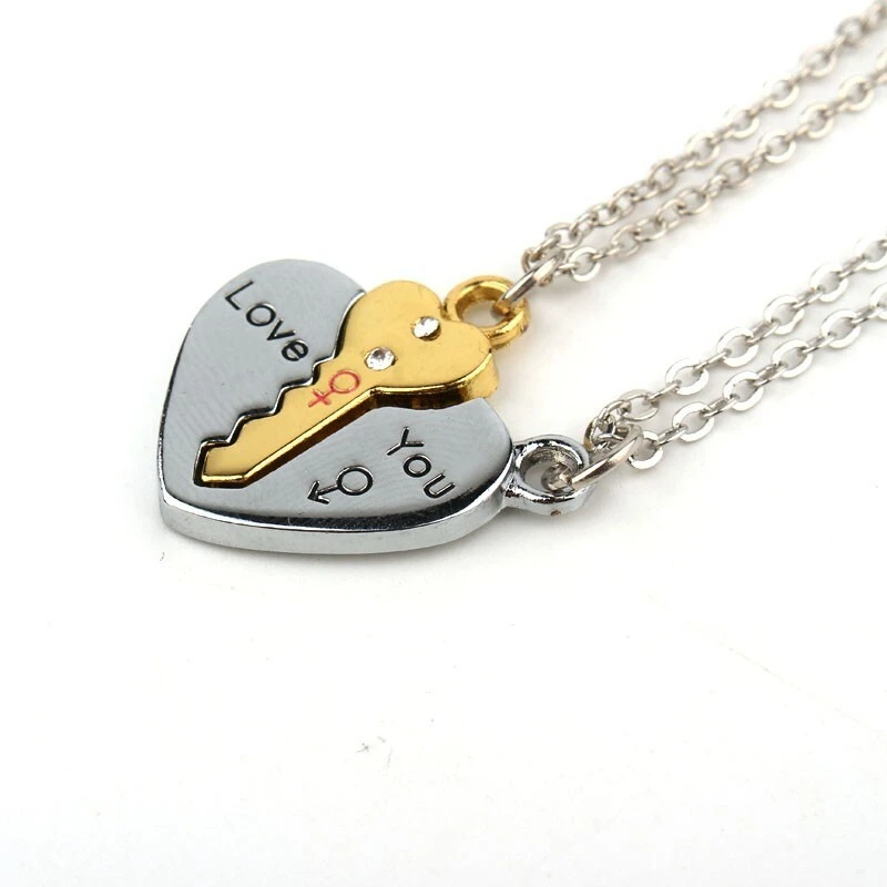 Top Selling European Lover Couple Jewelry Sliver Plated Key Pendant Necklaces Broken Heart Necklace For Women Valentine Gift 1