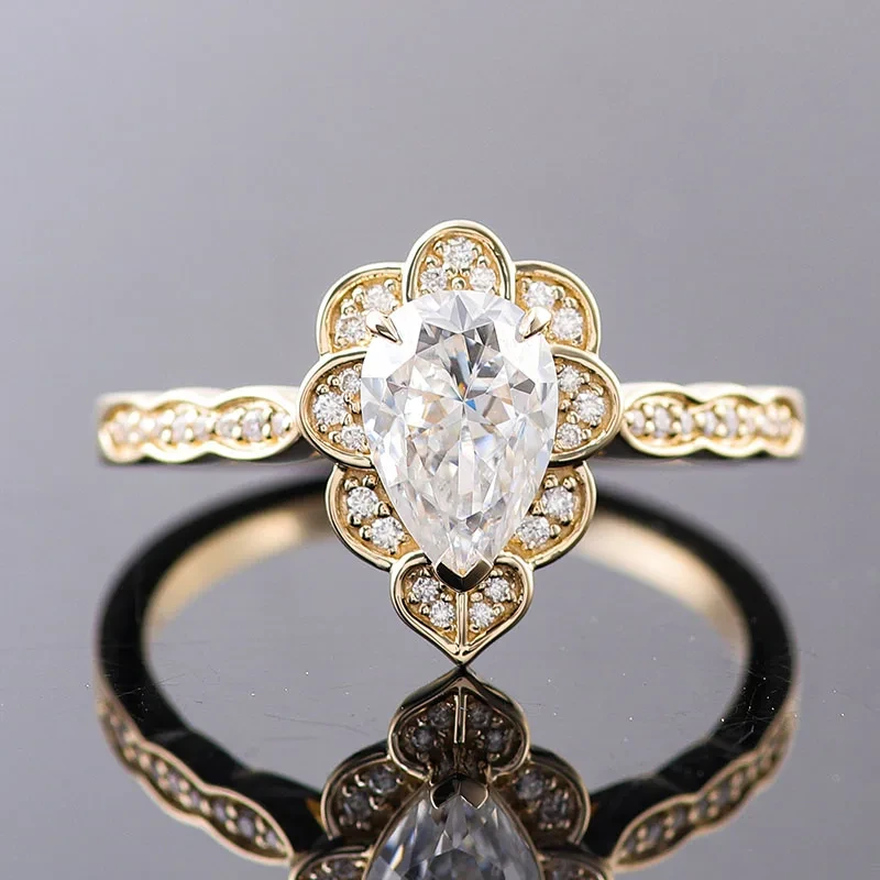 Couleur en vente en gros de la poire de poire 1,5 carat ct ring Moisanite 14k Dernier anneau d'or Prix d'or bague de mariage 1