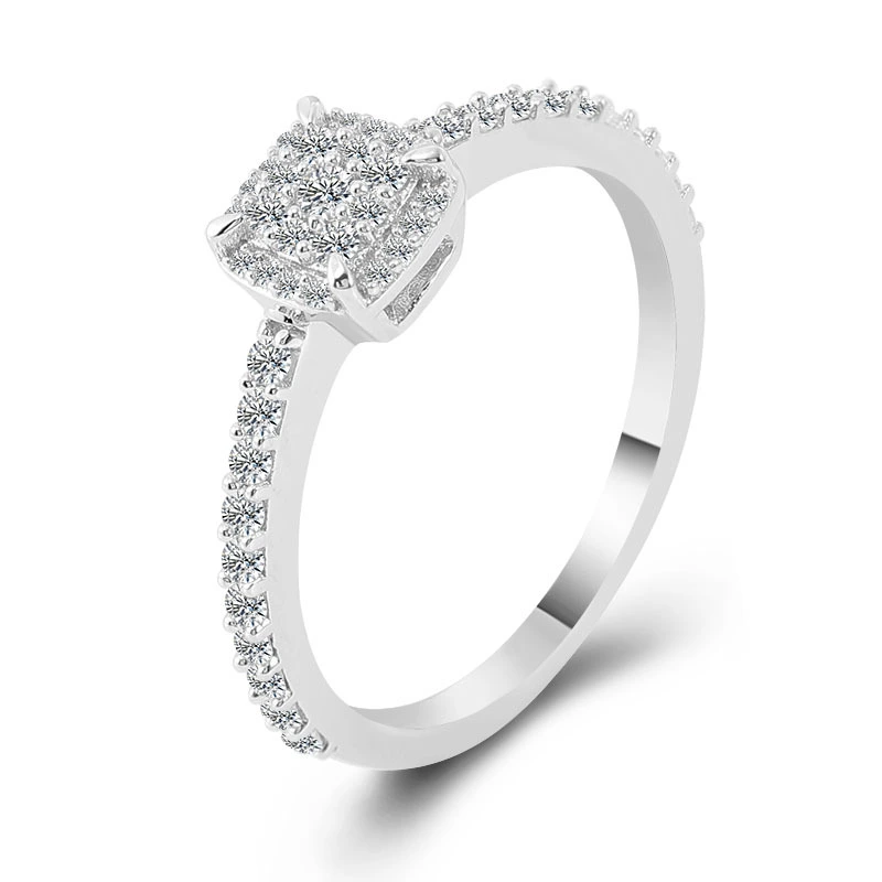 Anillo de compromiso en sólido de 18 km de oro blanco moissanite moissanite redondo ronda de piedra anillo de joyería para mujeres 1