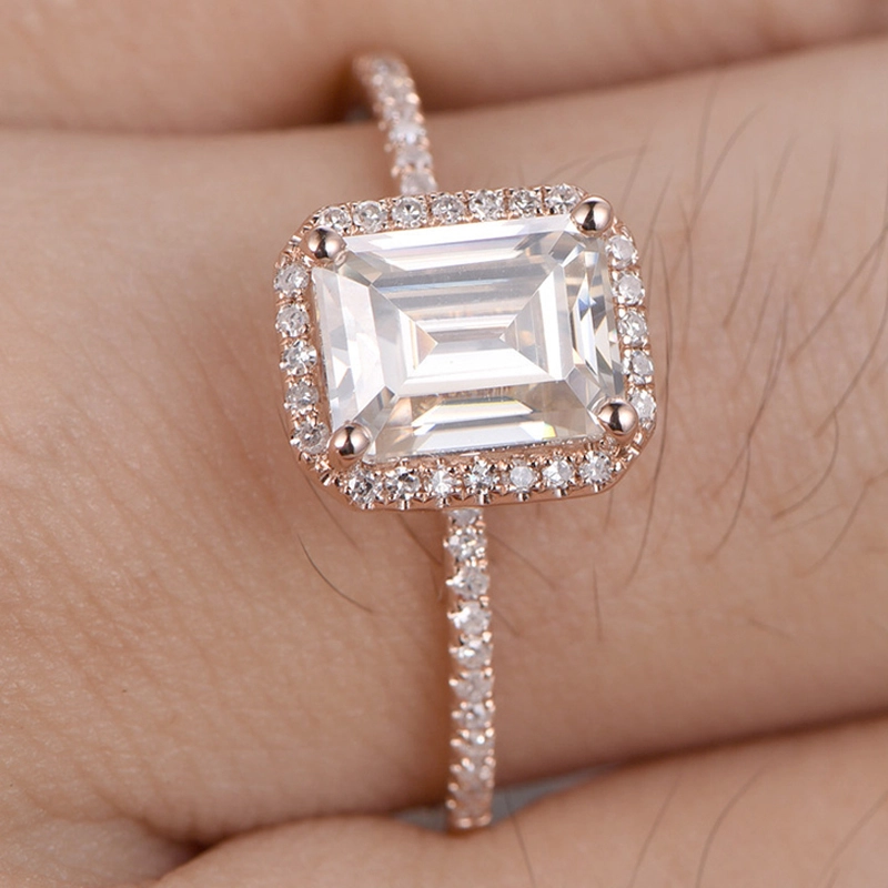 Provence gem ef couleur 6x8mm émeraude coupé Moisanite halo fiançailles en or rose 14K 1
