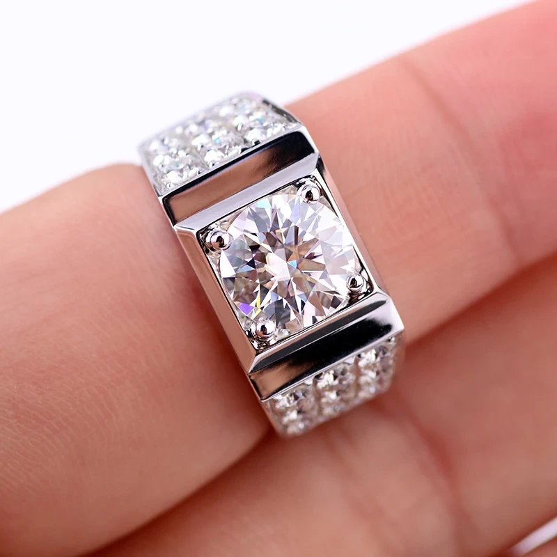 14k White Gold Plated 3 Carat Round Brilliant Cut Def Color Moissanite Man Ring Hip Hop Luxury Jewelry 1