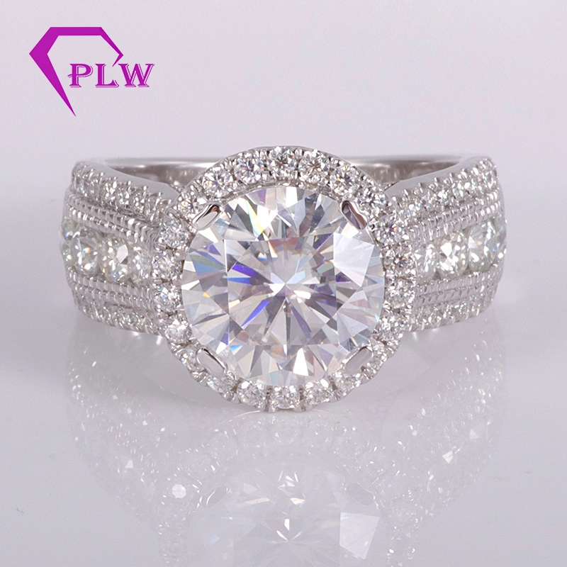 خاتم ذهبي أبيض متوسطة 18 قيراطًا مع خاتم زواج ماسانيت مقطوع 4cts 1