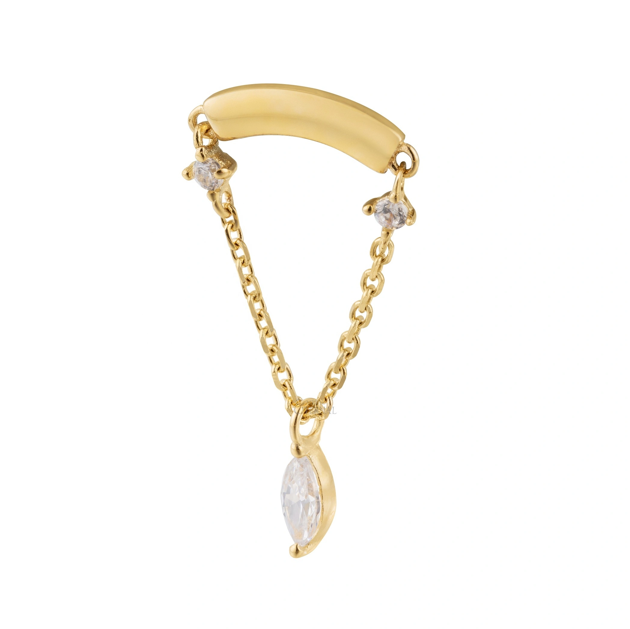 Eternal Metal 14k Solid Gold Internally Threaded Dangle Chain Labret Studs Piercing Jewelry 1