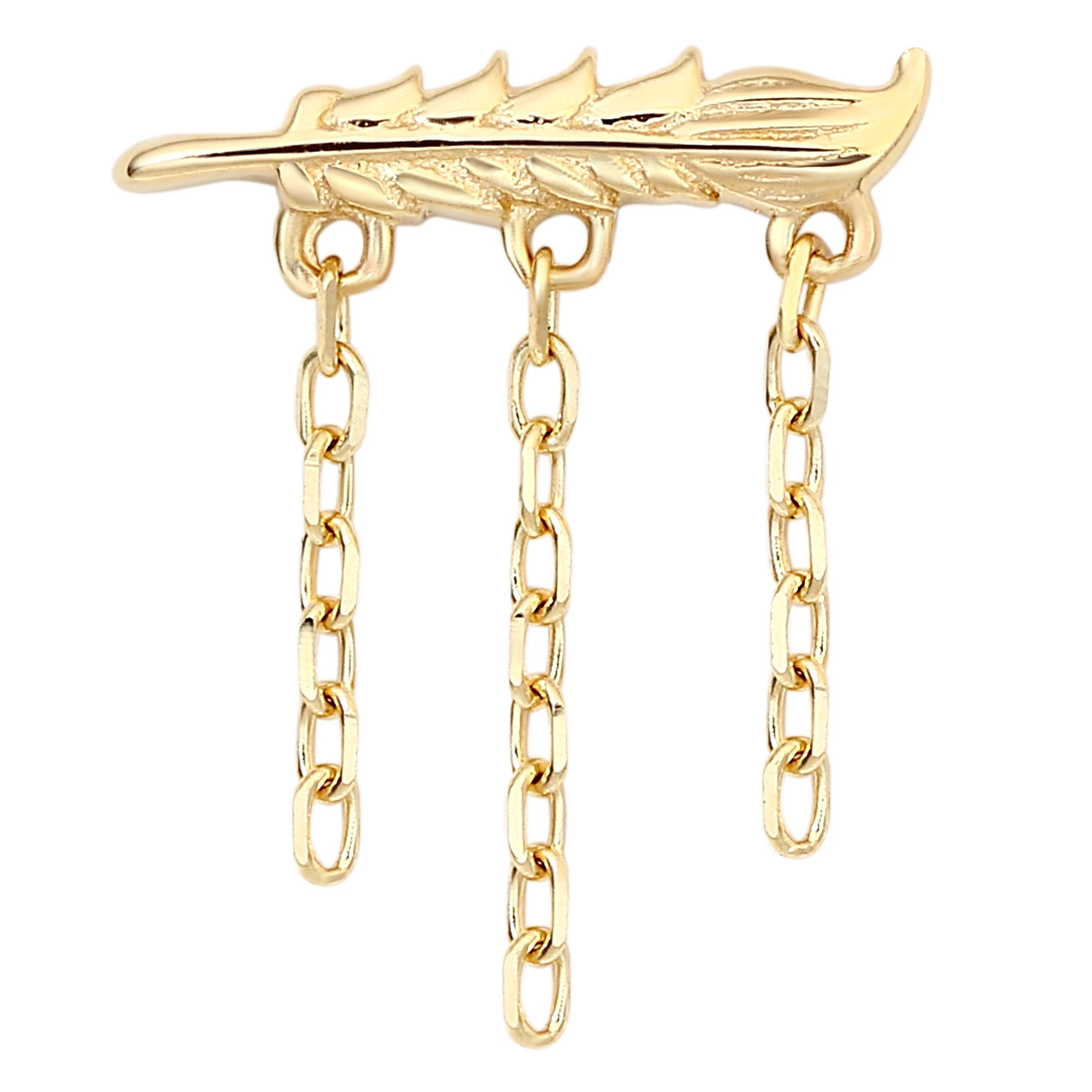 Eternal Metal 14k Solid Yellow Gold Leaf Shaped Dangle Chain Tassel Belly&ear Piercing Jewelry Threadless Push In Ends Tops 1