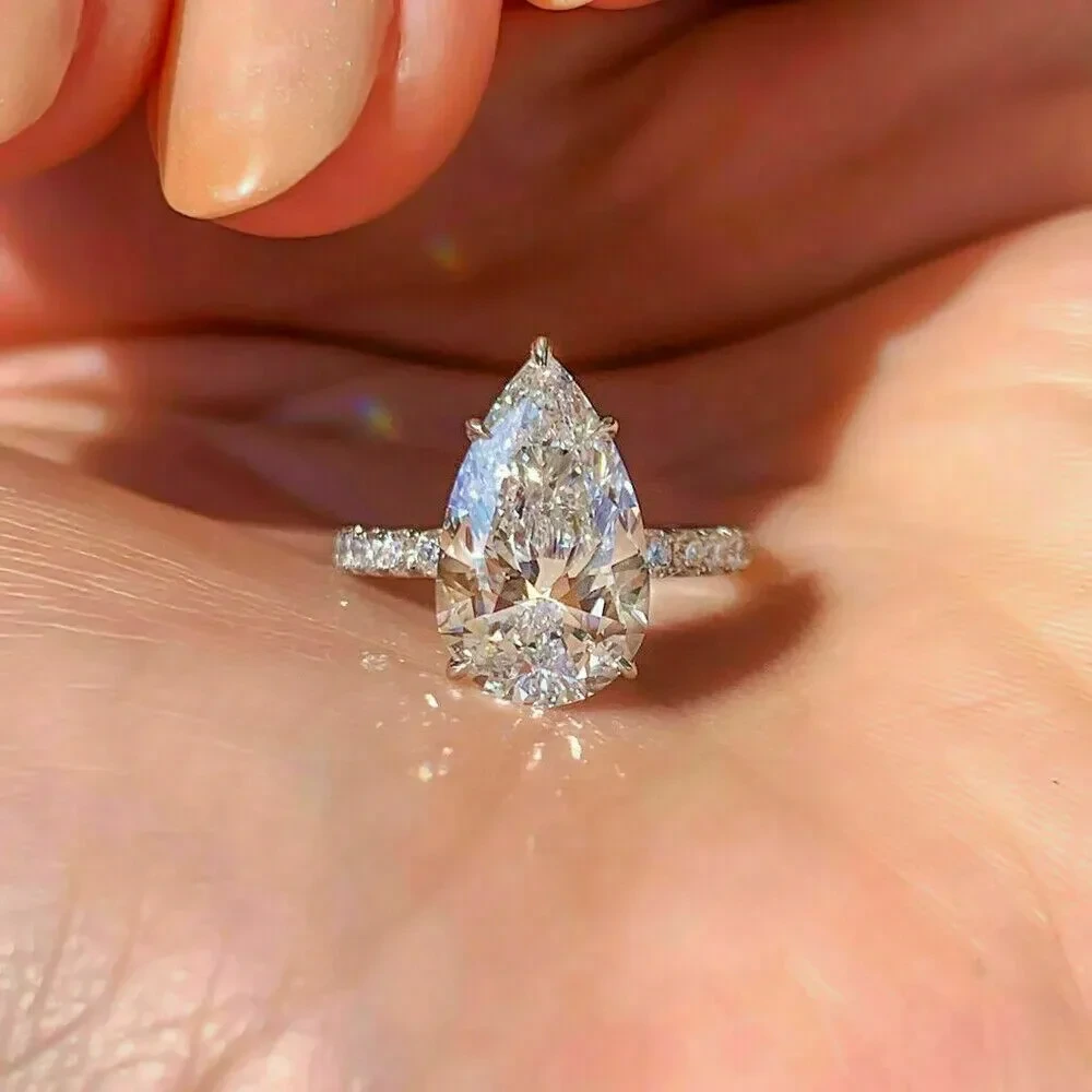 3ct Pear Cut Lab Created Diamond Engagement Ring 14k White Gold 1