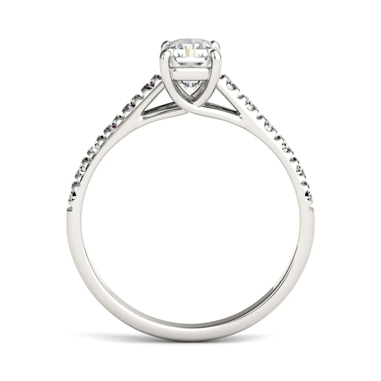 Bague de fiançailles en or blanc 18 carats avec moissanite taille radiant 5 x 7 mm et accent latéral 1