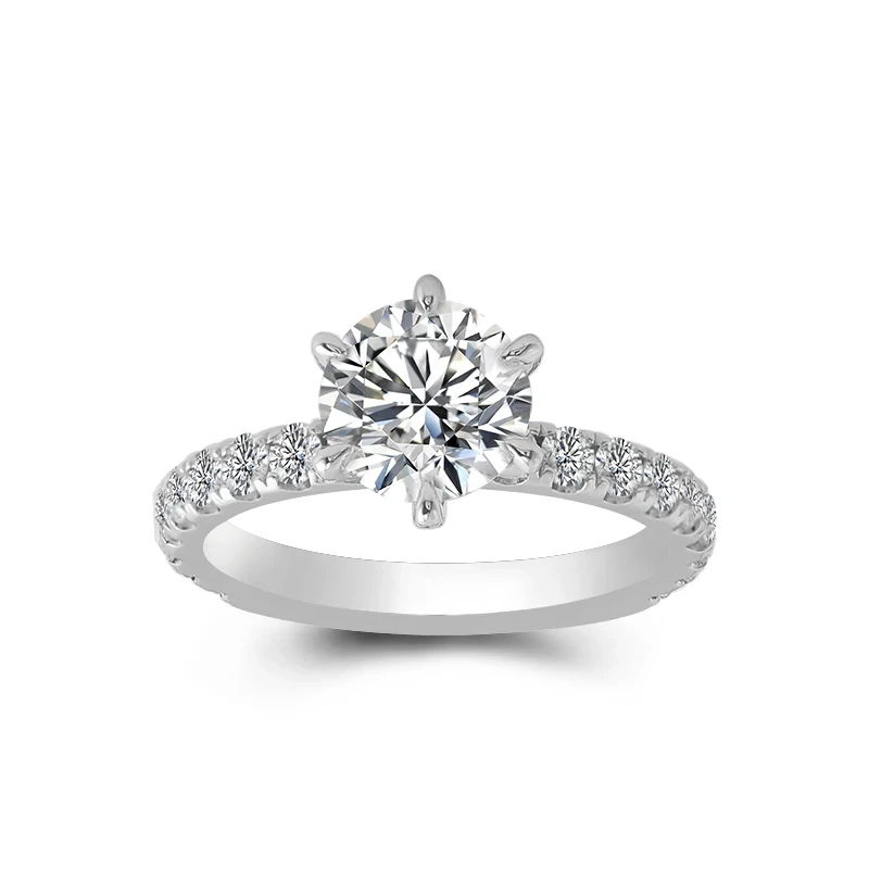 Anneau de diamant de mariage classique 2carat Centre rond Brilliant Cut Def Moissanite Pongs Set 14k Gold White Girl Rings 1