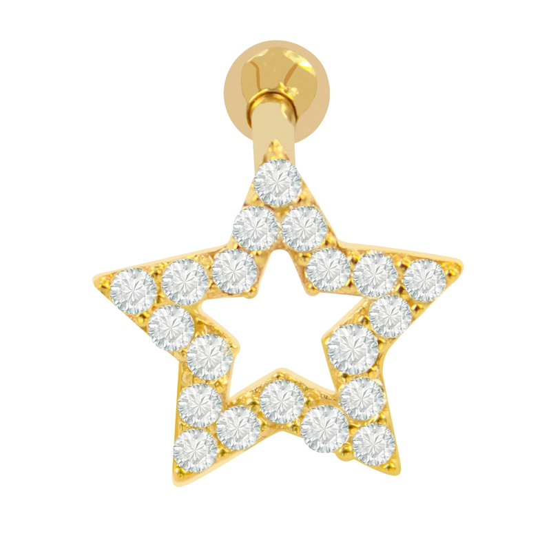 Eternal Metal 14k Solid Gold Tragus Paved Star Helix Piercing Jewelry 1