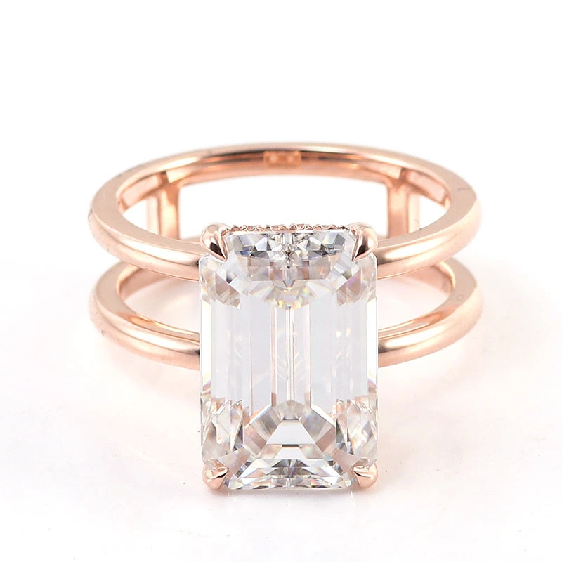 Vente chaude 14k Real Gold Women Engagement Angls de mariage Emerald Cut Diamond Engagement Moisanite Classic Rings 1