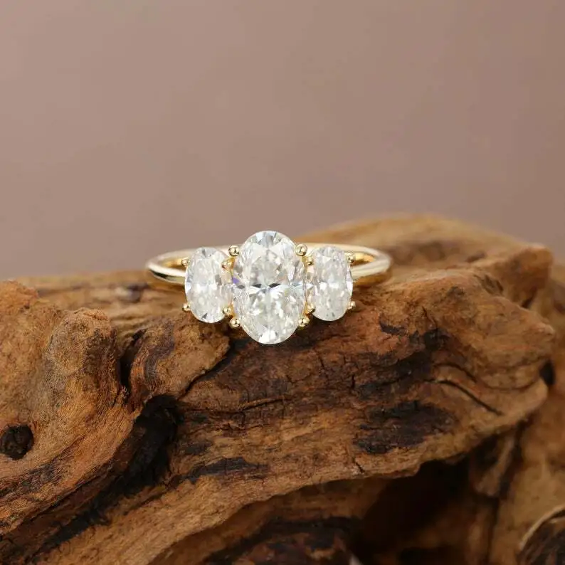6 * 9 mm Coupe ovale Moisanite Anneau de fiançailles solide 14k jaune / or blanc unique Tree Oval Stone Ring Wedding 1