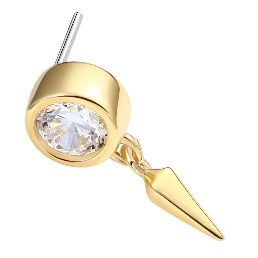 Eternal Metal 14k Solid Gold Treaded Ends With Cone Dangle Labret Studs 1