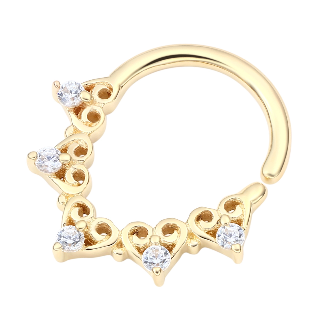 Eternal Metal 14k Solid Gold Frontside 5a Cz Paved Texture Heart Ear & Nose Hoop Ring Navel &lip Piercing Seamless Ring Jewelry 1
