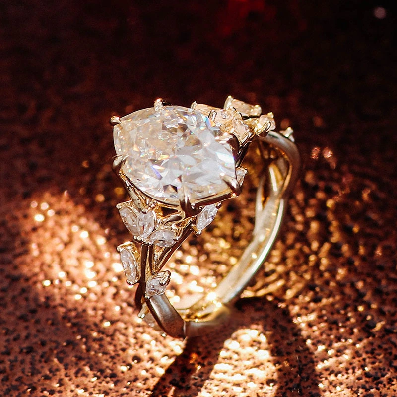 Provence Custom Fashion 10k Jaune de fiançailles en or jaune 3 carats gh marquise Moisanite Diamond Cluster Anneau 1