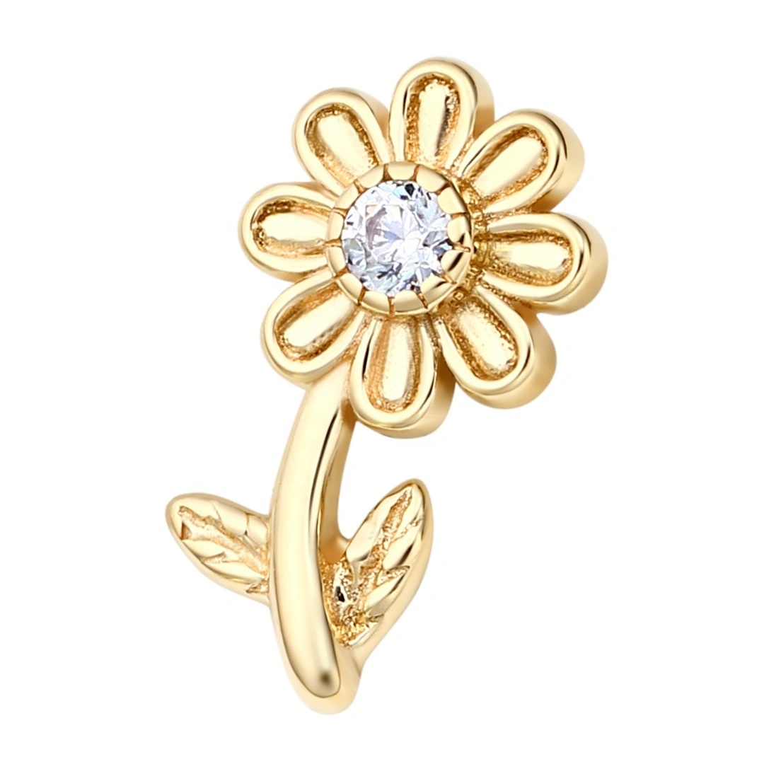 Eternal Metal 14k Solid Gold Flower Shaped Threaded Ends Piercing Jewelry 1