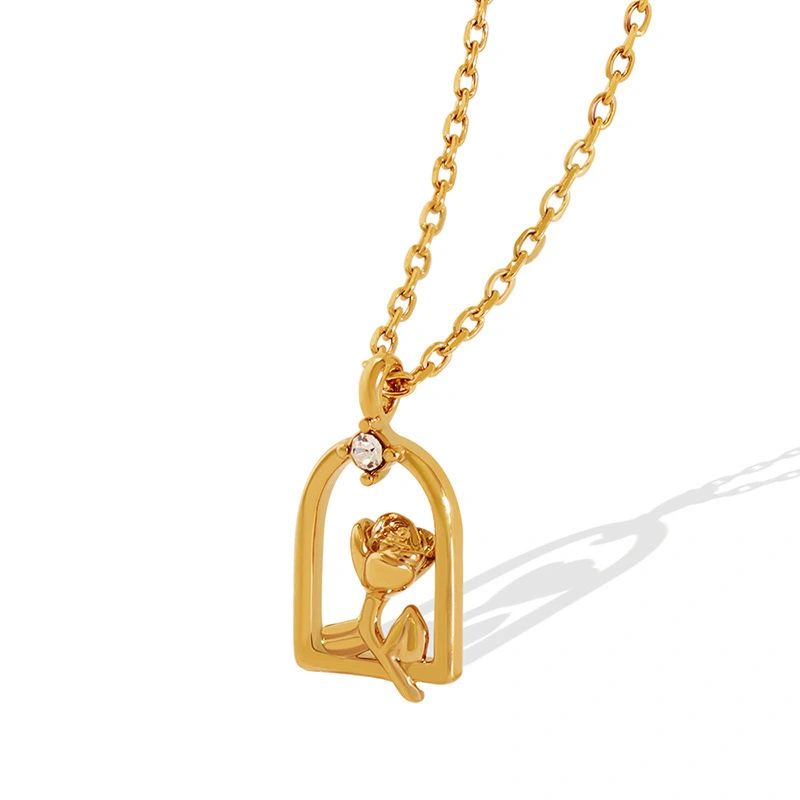 Trendy Stainless Steel Necklace Gold Plated Dainty Minimalist Bijoux Small Zircon Flower Necklace 1