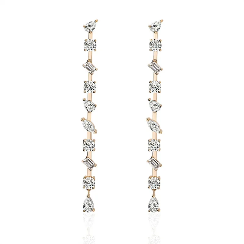 18k Multi-shaped Diamond Wedding Earrings White Moissanite 4.5ct Women Yellow Gold Dangle Earrings 1