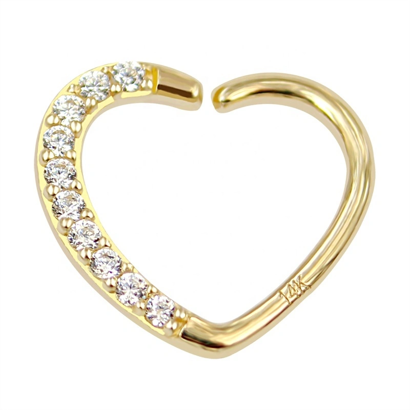 Eternal Metal14k Gold Pave Cz Heart Shape Cartilage Earring Seamless Ring Body Jewelry 1