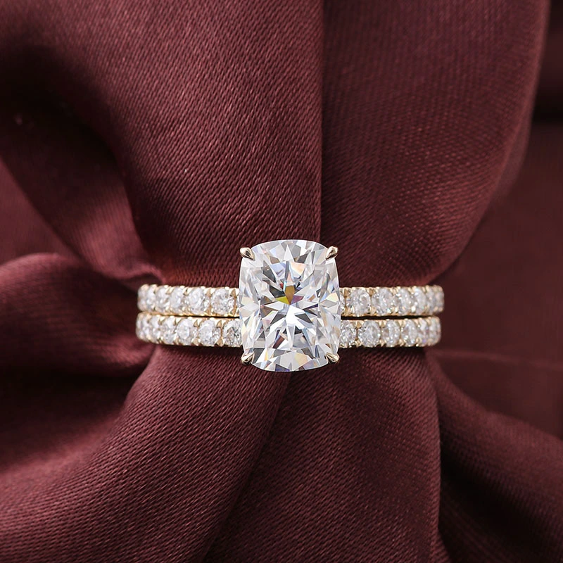 Bague en or jaune 14 carats, design tendance, bague en moissanite taille brillant, ensemble de bagues personnalisées en diamants et moissanite 1