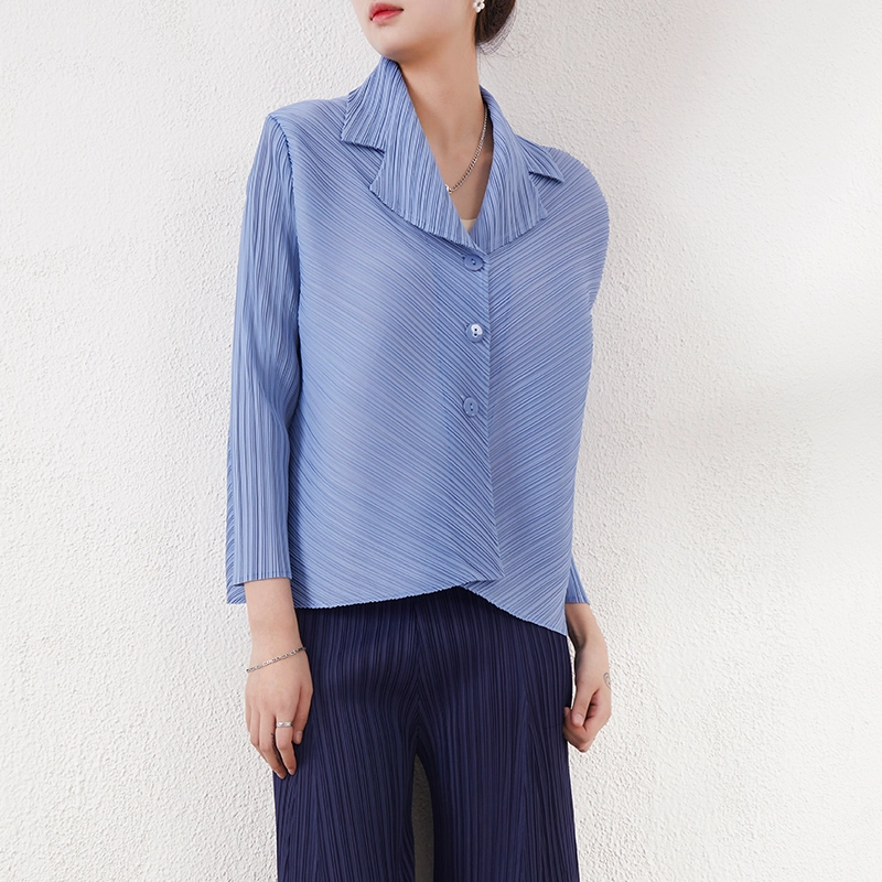 Bespoke Pleated Shirts – Tailored Solutions for Fashion Brands Miyake Top Button Up Pleated Basics Women Shirts 2025 With Turn-down Collar 1