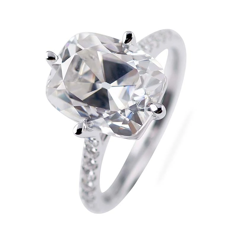 Fabricant 14K Bague en or blanc Moisanite Bijoux Cushion Old European Cut Moisanite Diamond 1