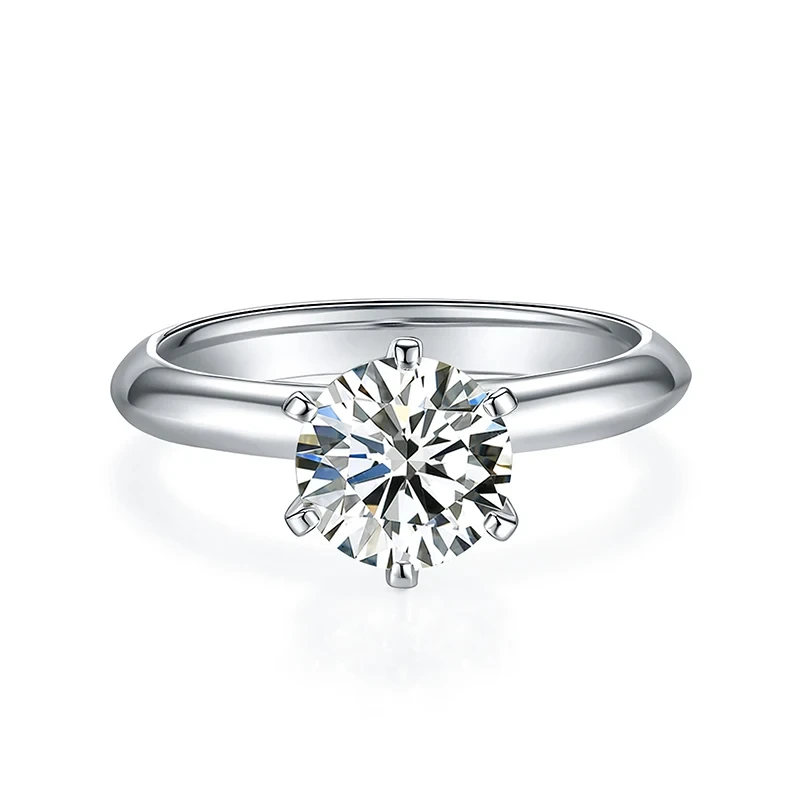 Diseño simple al por mayor Classical 6 Prongs Custom 1.0CT Round Moissanite Anillo de boda de oro de 10k Precios de anillo de boda de oro blanco 1