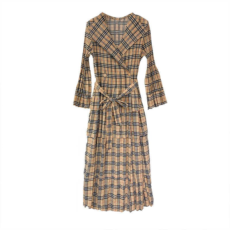 High-End Custom Pleated Dresses | One-Stop OEM <000000> ODM ServicePleated Plaid Print Dress 2025 Spring And Summer New Elegant Women's Casual Dress 10
