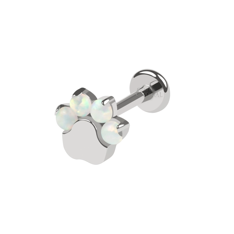 Eternal Metal Astm F136 Titanium Threaded Prong Setting Opal Paw Print On Flatback Lip Labret Body Piercing Jewelry 1