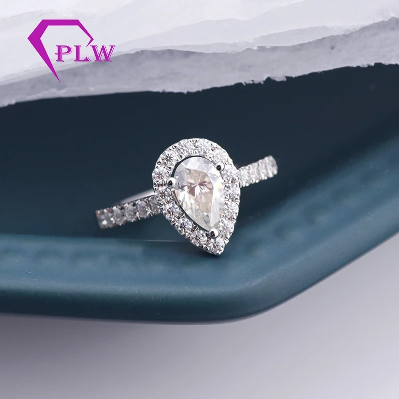 Last Forever 5x8mm 1carat Parat Forme Brilliant Cut Moissanite Diamond One Halo 14K Engagement / Promesse Ringue 1
