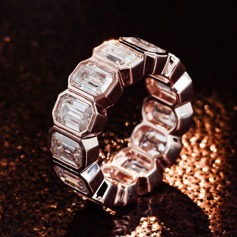Provence Fine Jewelry 0,8 carat def couleur émeraude Moisanite Eternity Band Bague de fiançailles 1