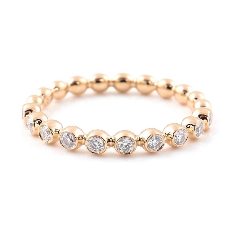 Simple encantador bisel establecer mitad eternidad 14k anillo de cuentas de oro amarillo para niñas 1