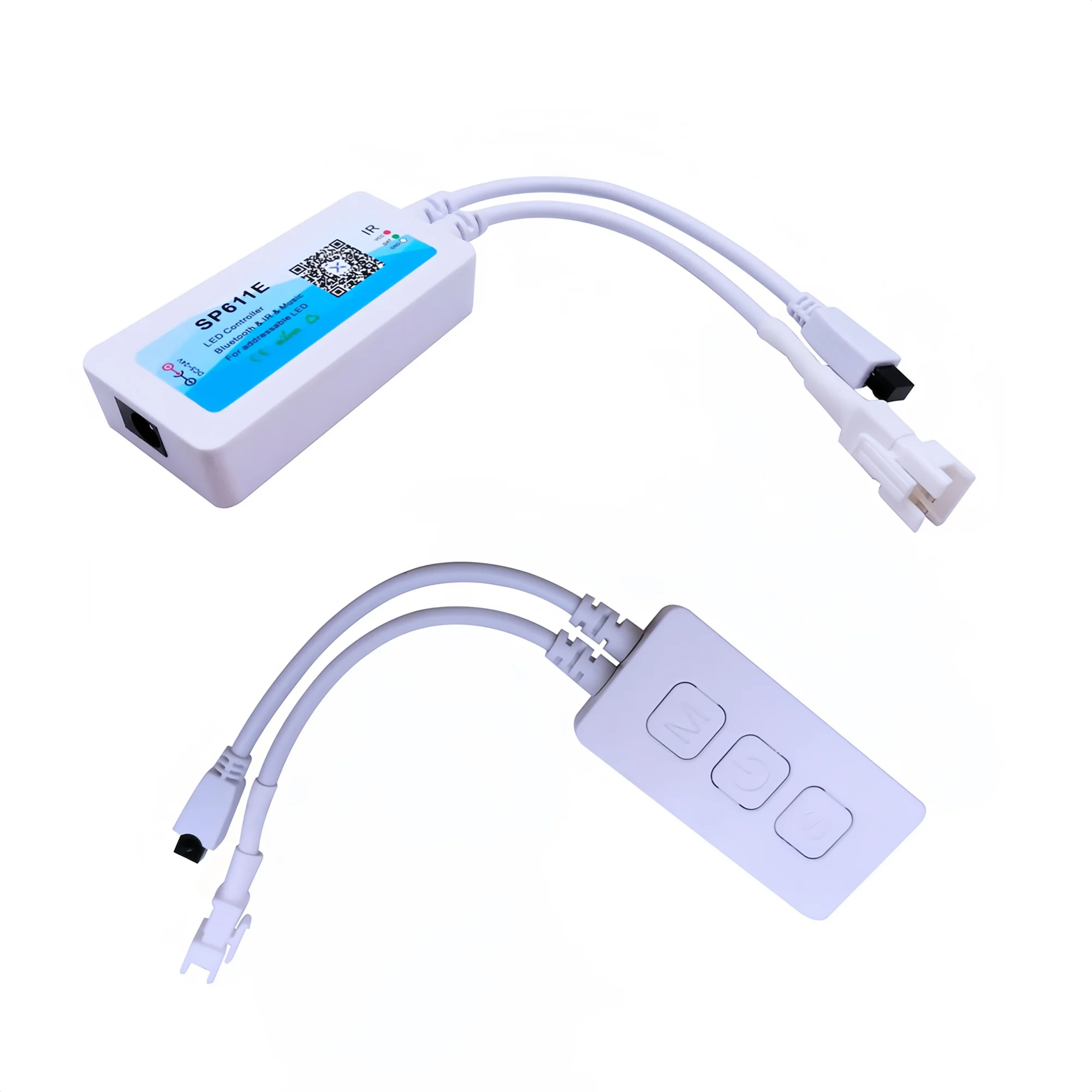 GO-RGBIC-SP611E-BT LED RGBIC Bluetooth controller, DC5-24V, 142 modes + 18 music modes, 600 IC points supported, APP & IR remote, 38-key design, compatible with WS2812B, SK6812.