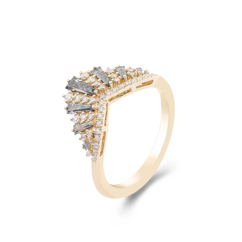 Provence Crown Style 10k Yellow Gold Wedding Ring Square Cut Dark Grey Moissanite Diamond Ring Women Gift 1