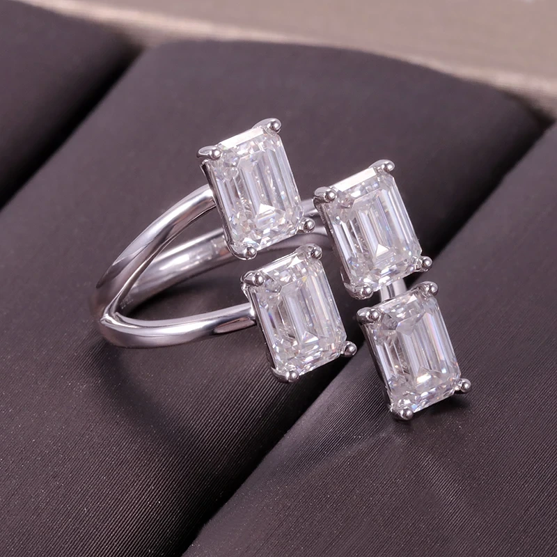 Design spécial personnalisé 4 pièces de 5x7 mm Emerald Cut Cut Loose Moissanite Diamond Engagement Anneau en or blanc 14K 1