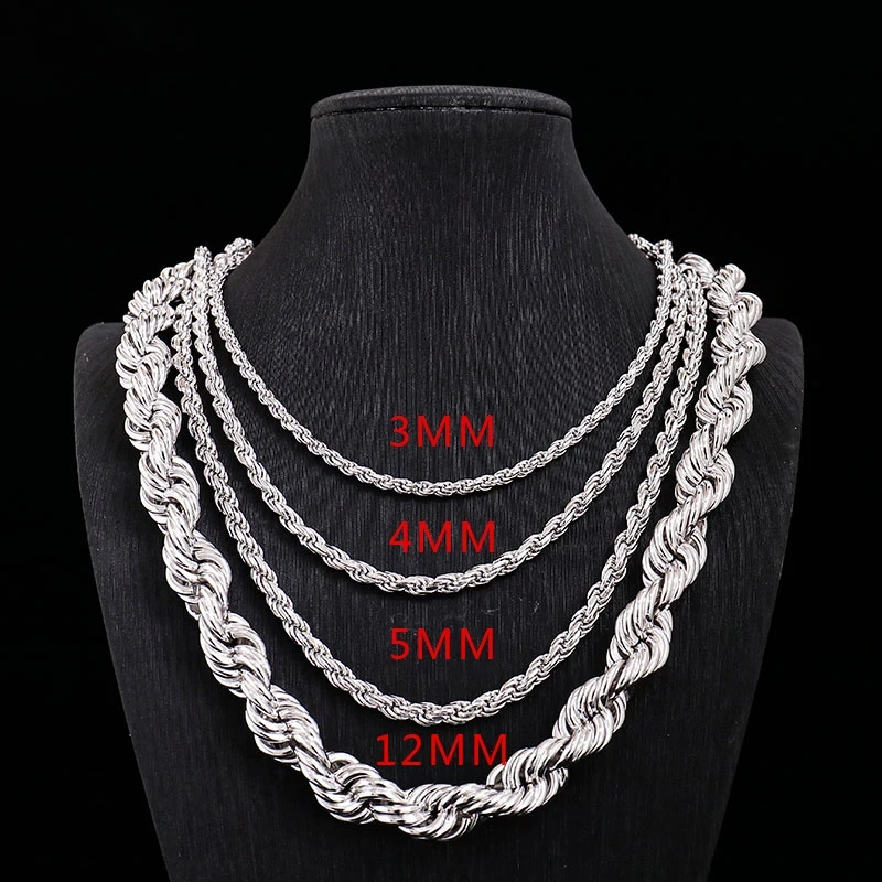 18k Plated Diamond Cut Rope Chain 3mm 4mm 5mm 12mm Silver Heavy Hiphop Rope Chain 18 For Men 1