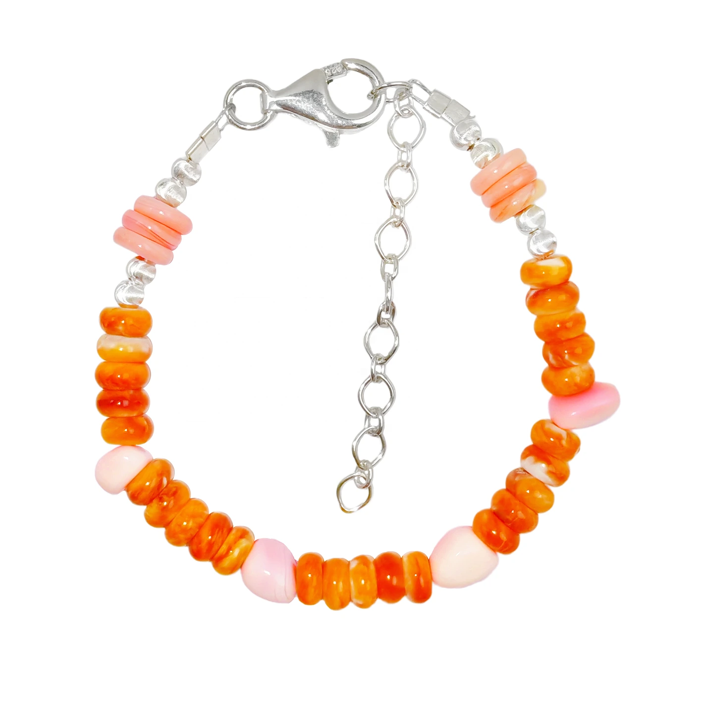 This Exquisite Bracelet Features Unique Orange Spiny Oyster Surrounded By Delicate S925 Silver Beads Shows Elegance 1